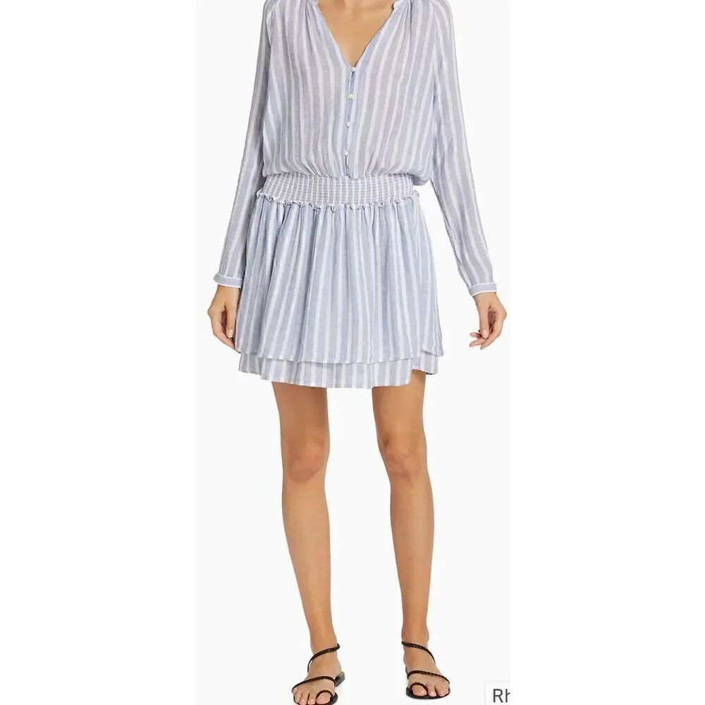 Rails Jasmine Linen-Blend Minidress in Chambrey & White Stripes NWT Size Large